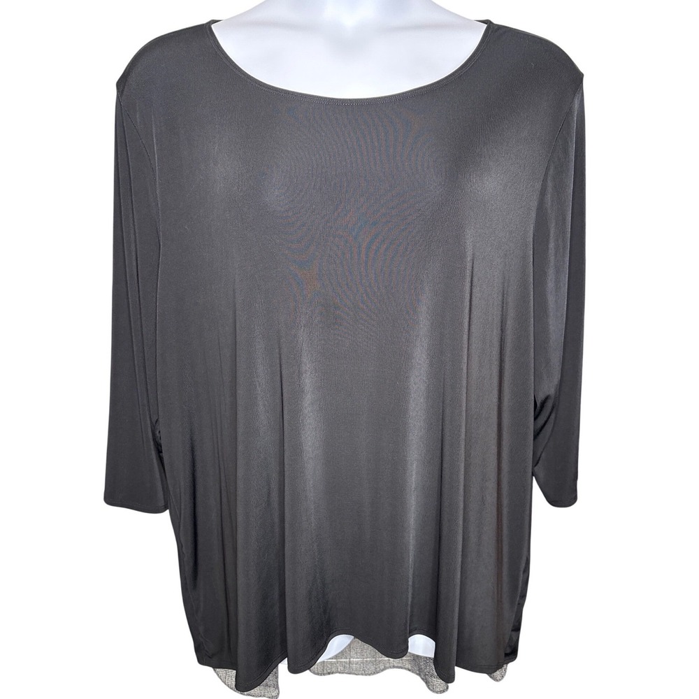 Coldwater Creek Womens Black Tunic‎ Blouse Back Slit Sz 3X Office Wear Modest